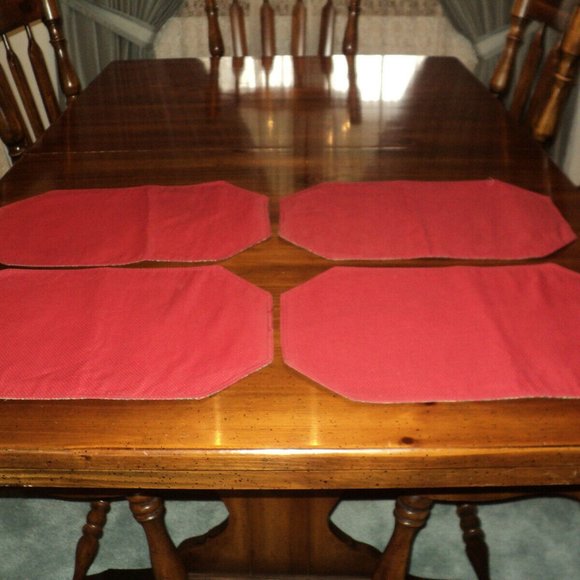 Set of 4 Reversible Place Mats 18" x 12" Paisley & Tiny Polka Dots Red Cotton - Picture 2 of 4